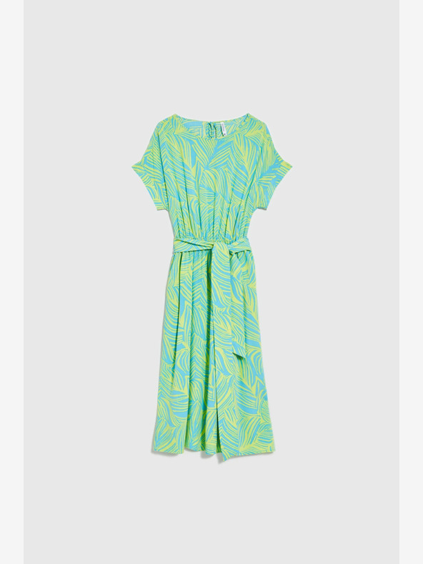 Moodo Moodo tirkizna haljina s kravatom u struku