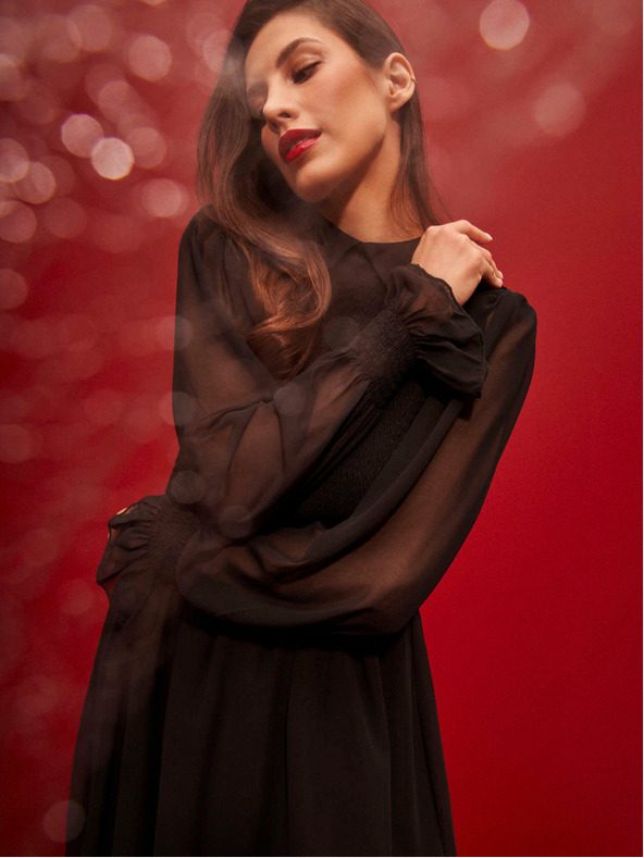 Moodo Moodo crna ženska haljina s rukavima na volane