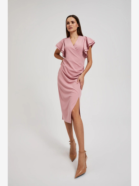 Moodo Moodo roza haljina s volanima na rukavima