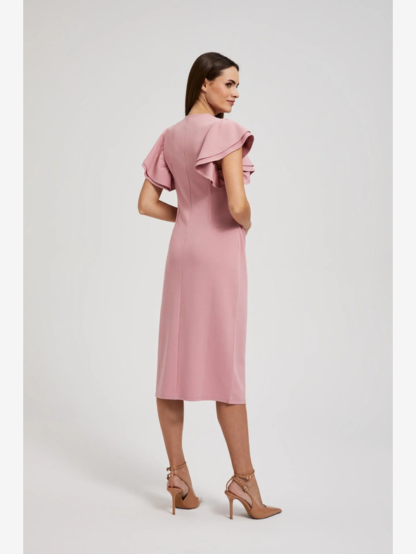 Moodo Moodo roza haljina s volanima na rukavima