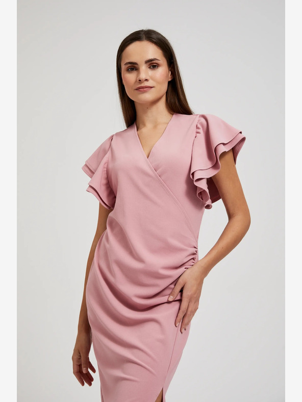 Moodo Moodo roza haljina s volanima na rukavima