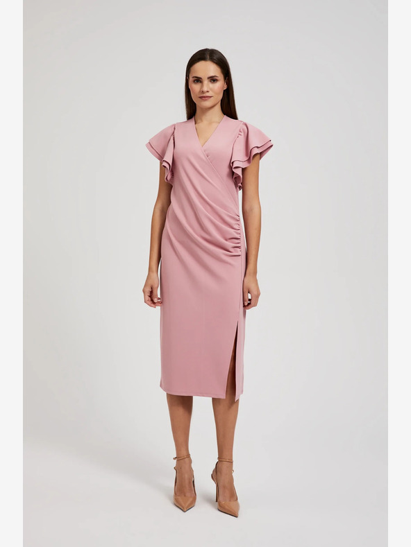 Moodo Moodo roza haljina s volanima na rukavima