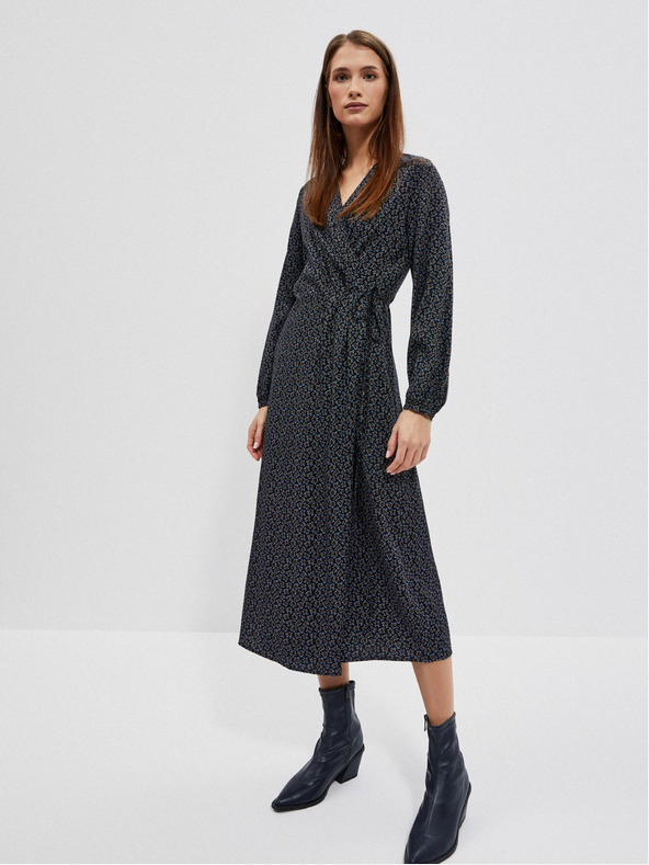 Moodo Moodo crna ženska midi haljina s uzorkom