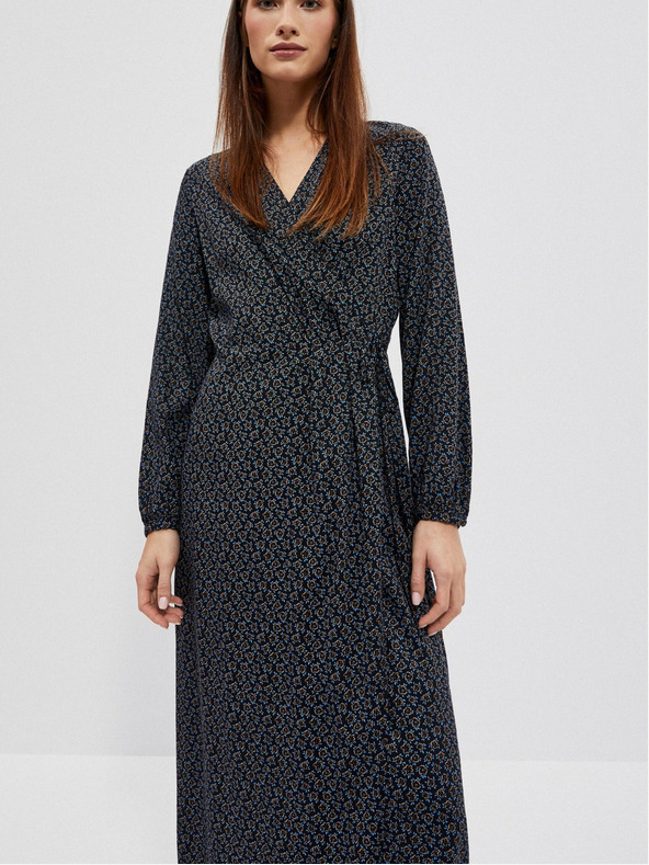 Moodo Moodo crna ženska midi haljina s uzorkom