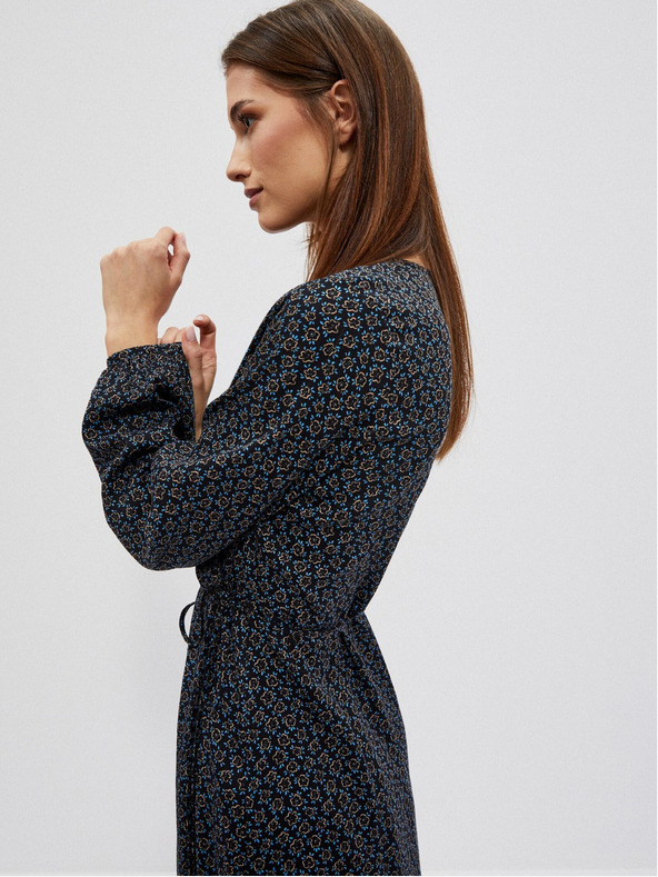 Moodo Moodo crna ženska midi haljina s uzorkom