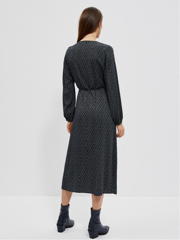 Moodo Moodo crna ženska midi haljina s uzorkom