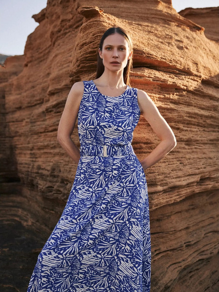 Moodo Moodo plava midi haljina s uzorkom