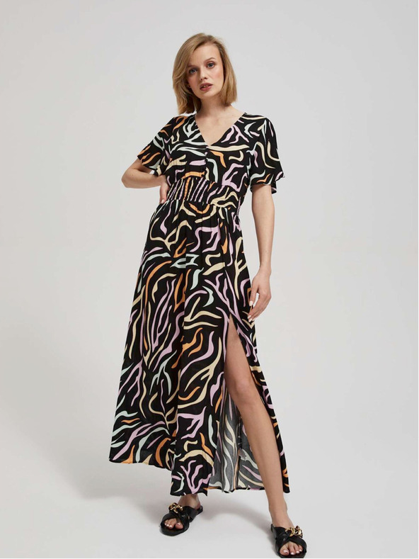 Moodo Moodo crna ženska duga haljina s uzorkom