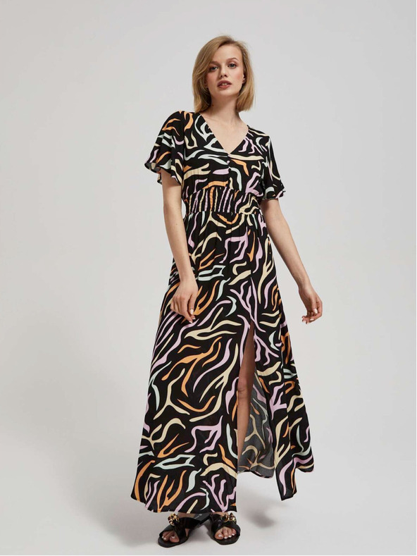 Moodo Moodo crna ženska duga haljina s uzorkom