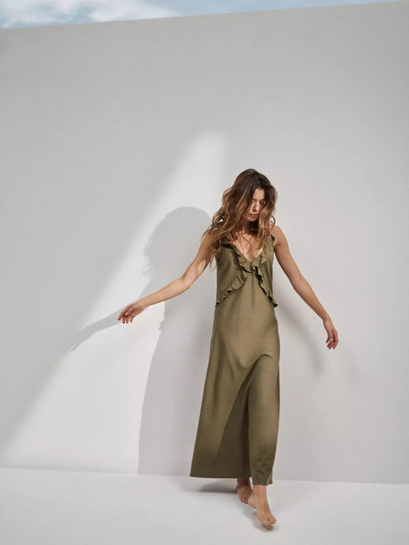 Moodo Moodo zelena haljina od viskoze s volanima