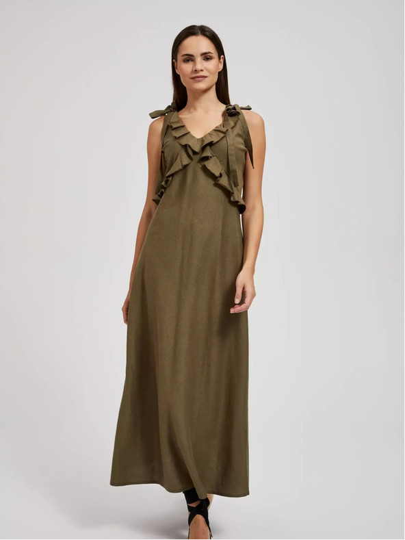 Moodo Moodo zelena haljina od viskoze s volanima