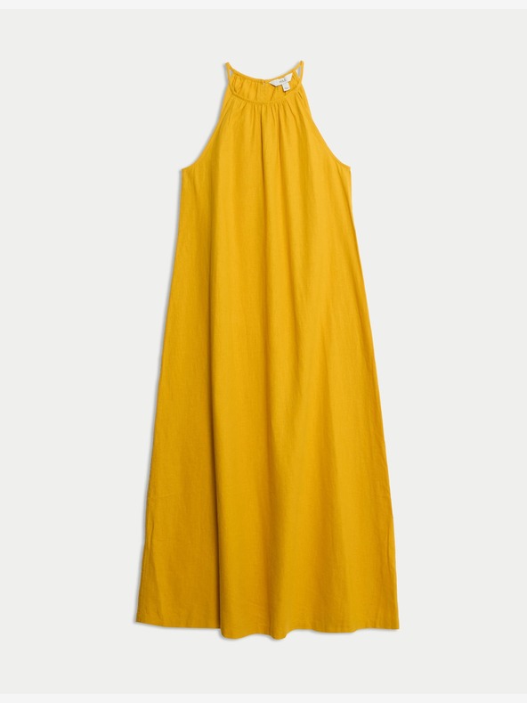 Marks & Spencer Marks & Spencer žuta midi haljina s visokim postotkom lana i kopčanjem iza vrata