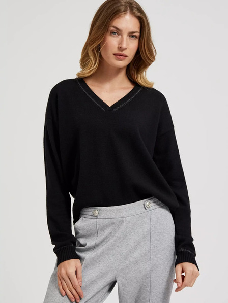 Moodo Moodo crni pulover s V-izrezom i dugim rukavima