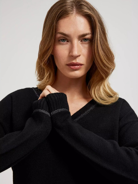 Moodo Moodo crni pulover s V-izrezom i dugim rukavima