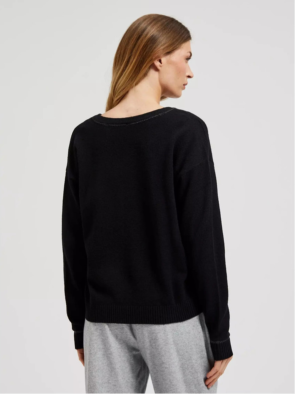 Moodo Moodo crni pulover s V-izrezom i dugim rukavima