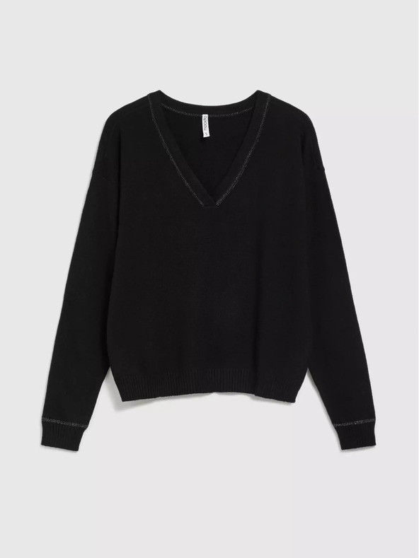 Moodo Moodo crni pulover s V-izrezom i dugim rukavima