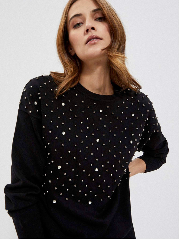 Moodo Crni ženski džemper s Moodo perlicama