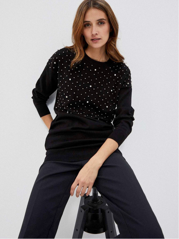Moodo Crni ženski džemper s Moodo perlicama