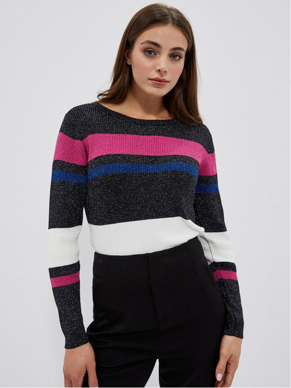 Moodo Crni ženski džemper s metalik crnim koncem Moodo