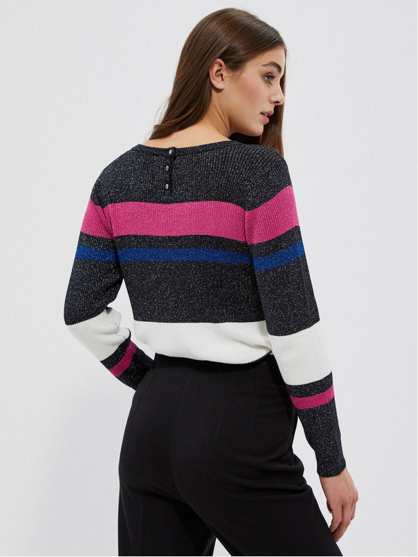 Moodo Crni ženski džemper s metalik crnim koncem Moodo