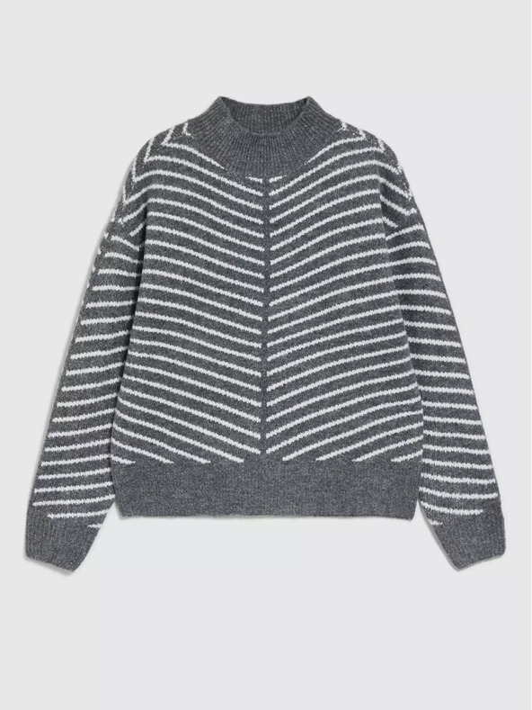 Moodo Moodo sivi džemper s dolčevitom na pruge