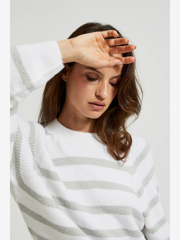 Moodo Moodo sivi bijeli džemper na pruge