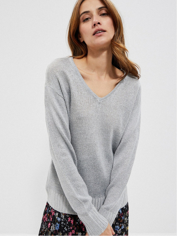 Moodo Moodo sivi ženski svjetlucavi džemper