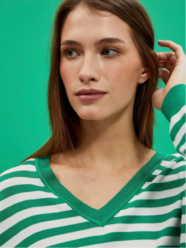 Moodo Moodo ženski džemper na bijele i zelene pruge