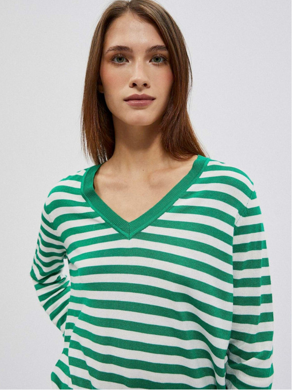 Moodo Moodo ženski džemper na bijele i zelene pruge