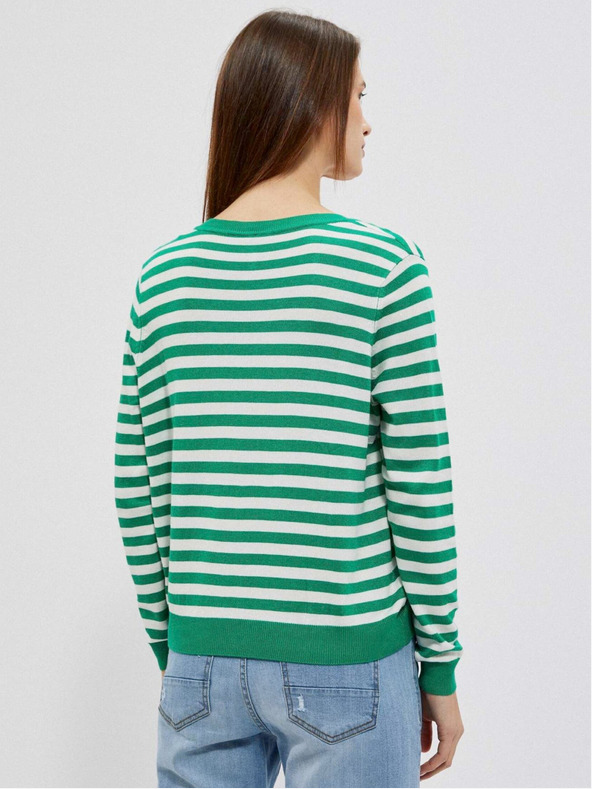 Moodo Moodo ženski džemper na bijele i zelene pruge