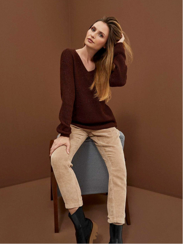 Moodo Moodo ženski smeđi sjajni džemper