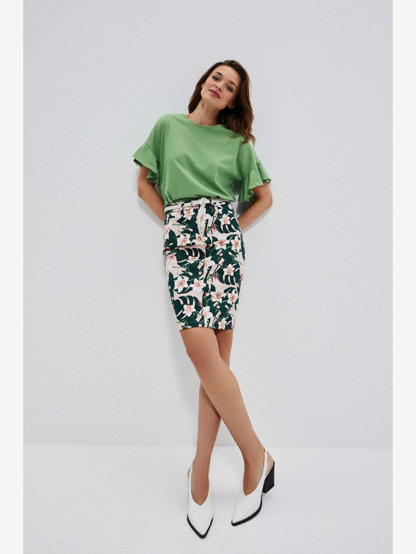 Moodo Bež-zelena ženska cvjetna suknja s remenom Moodo