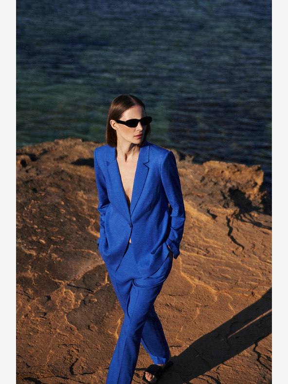 Moodo Plava lanena jakna s 3/4 rukavima Moodo