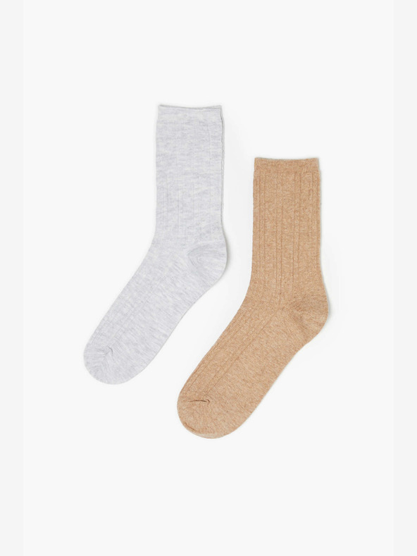 Moodo Set od dva para ženskih Moodo čarapa u sivoj i bež boji