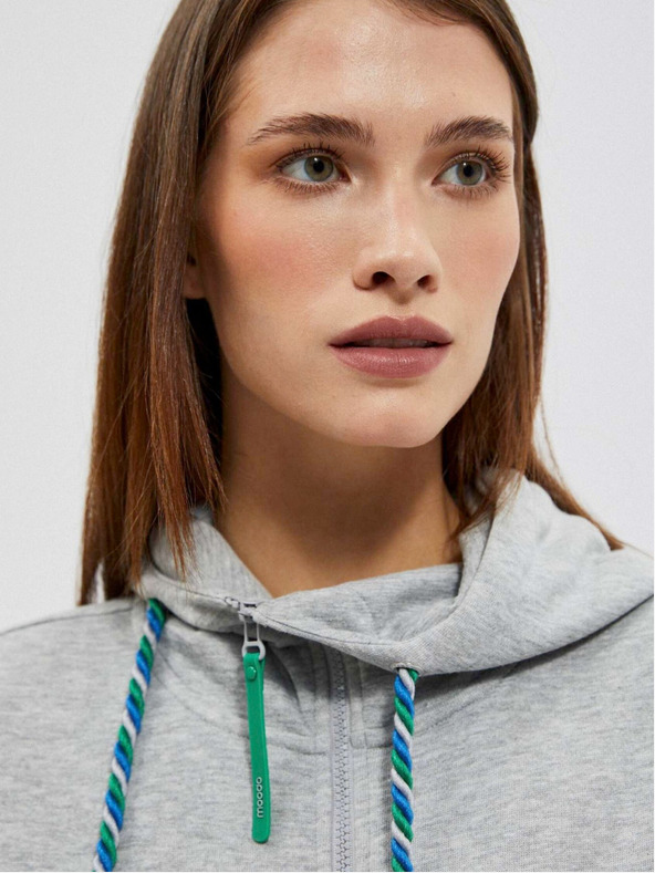 Moodo Moodo sivo-zelena ženska majica s kapuljačom na patentni zatvarač