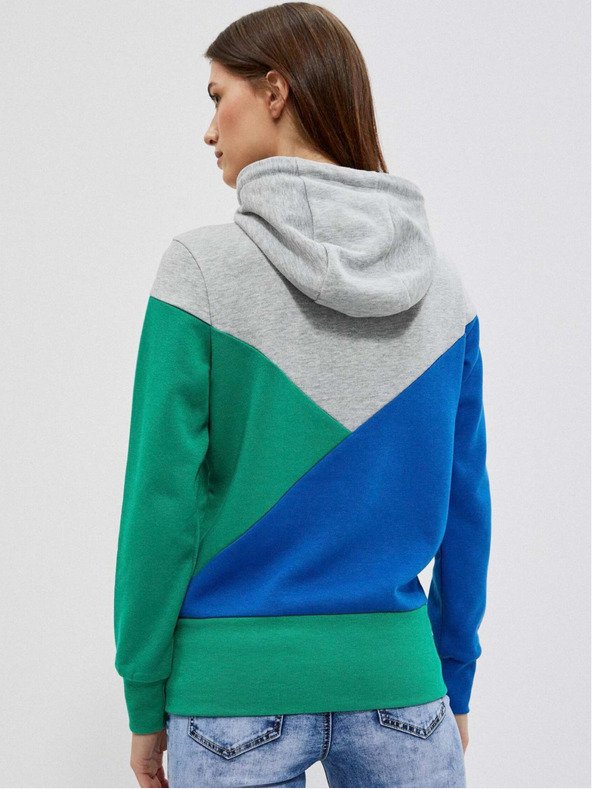 Moodo Moodo sivo-zelena ženska majica s kapuljačom na patentni zatvarač