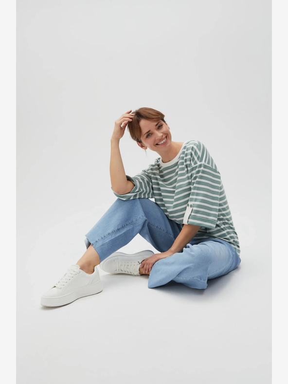 Moodo Moodo bijelo-zelena ženska majica na pruge