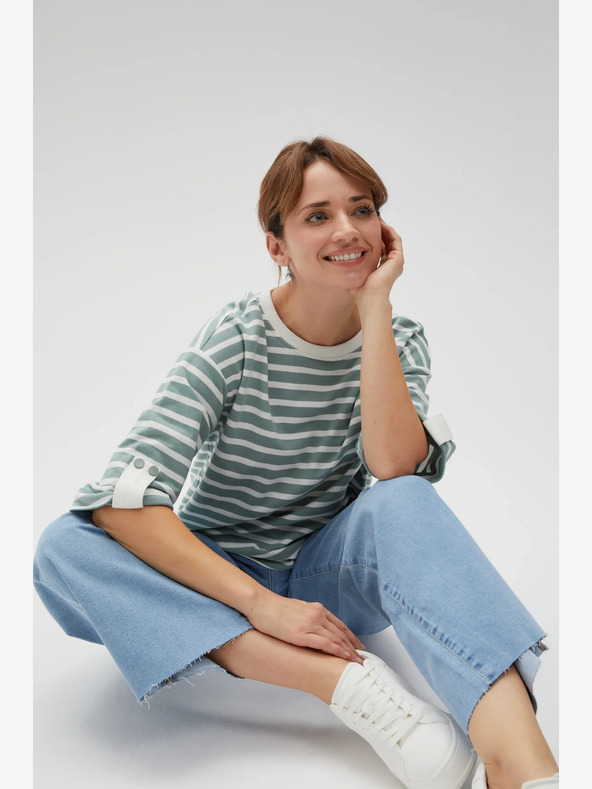 Moodo Moodo bijelo-zelena ženska majica na pruge