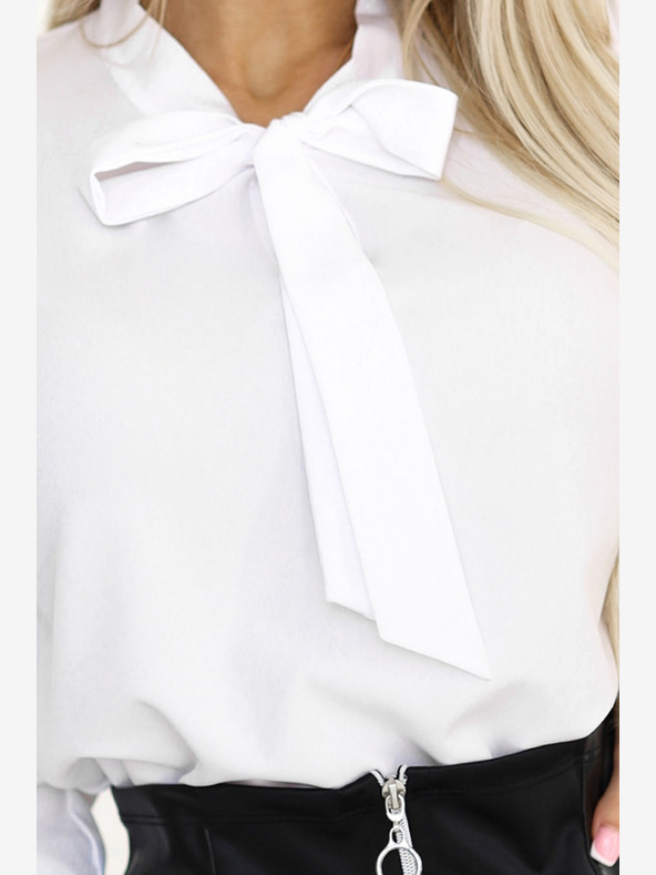 numoco Numoco bijela ženska bluza dugih rukava s prednjom kravatom