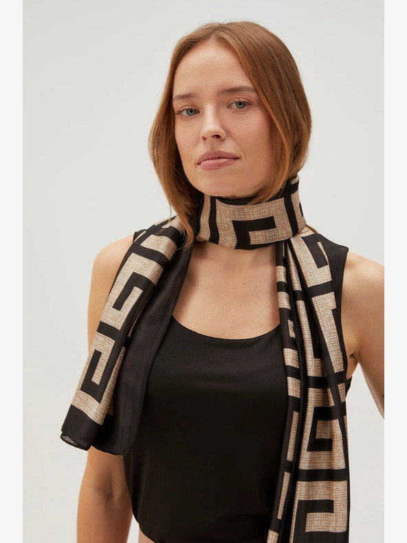 Moodo Bež-crni ženski Moodo šal s uzorkom