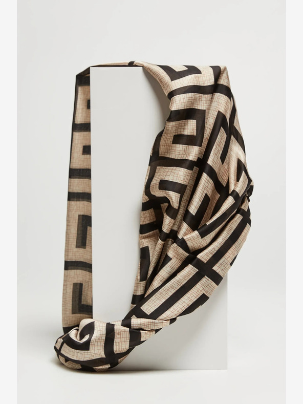 Moodo Bež-crni ženski Moodo šal s uzorkom