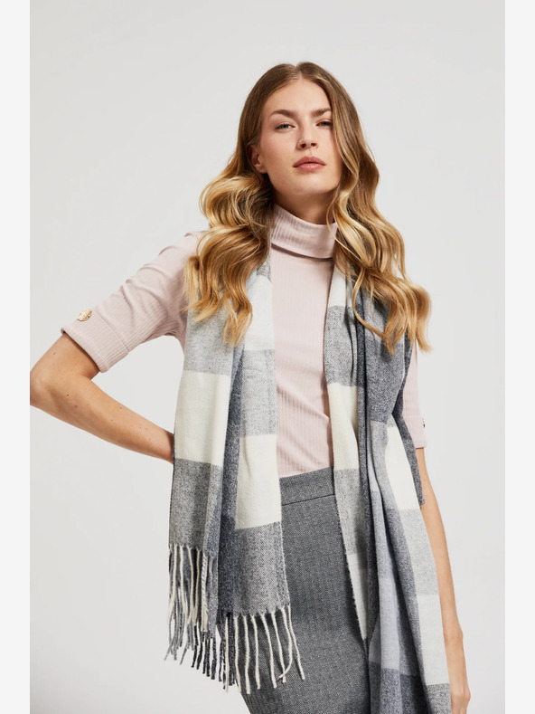 Moodo Bijelo-sivi kockasti Moodo šal za žene