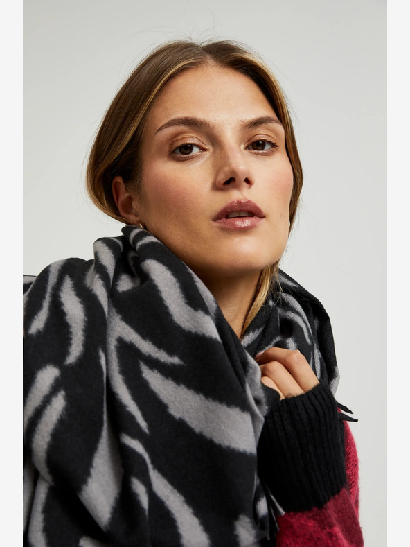 Moodo Sivo-crni ženski Moodo šal s uzorkom