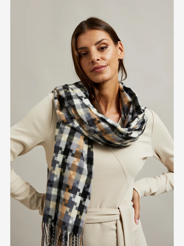 Moodo Smeđe-sivi ženski Moodo karirani šal