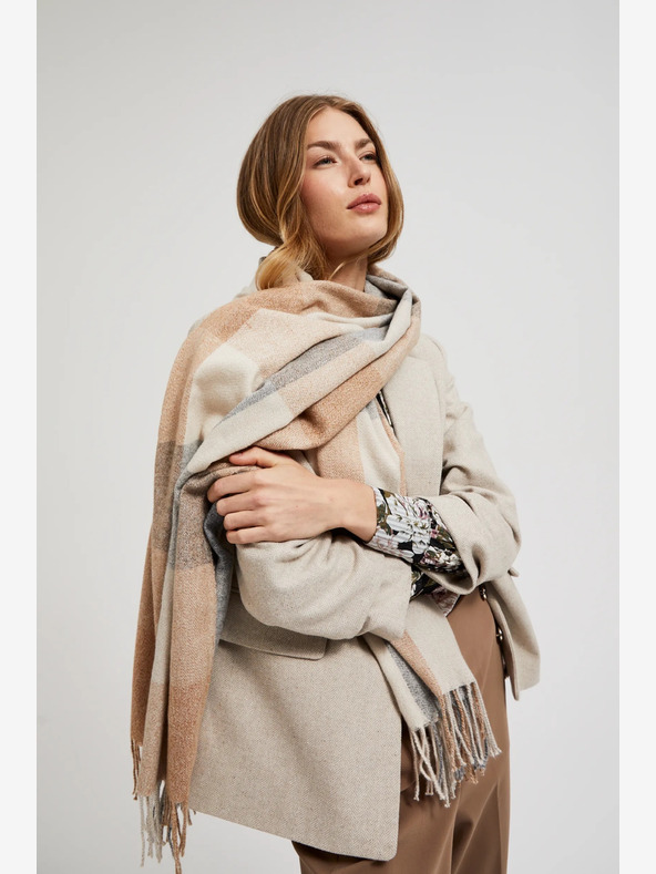 Moodo Moodo sivo-bež karirani šal za žene
