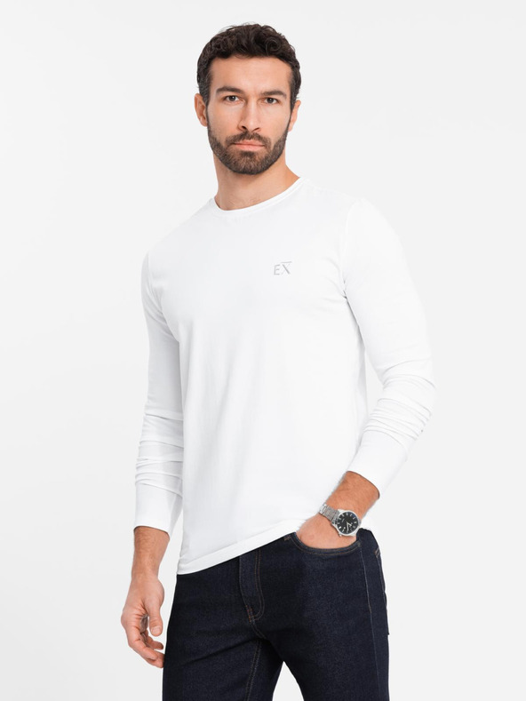 Ombre Clothing Muška majica kratkih rukava SLIM FIT s dugim rukavima, elastinom i printom bijela Ombre odjeća