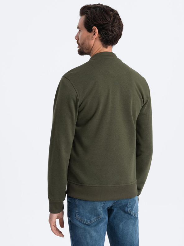 Ombre Clothing Muška kaki pamučna bombaška majica s patentnim zatvaračem Ombre odjeća