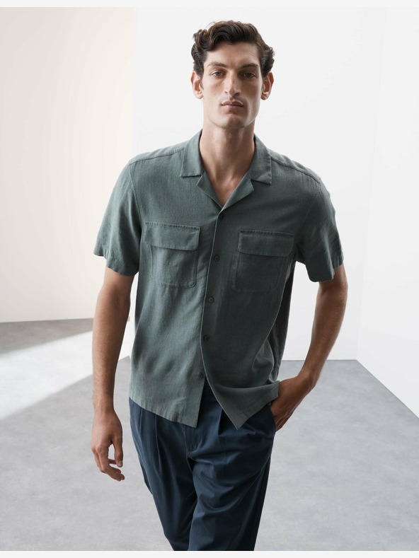 Marks & Spencer Marks & Spencer siva košulja od mješavine lana s kubanskim ovratnikom