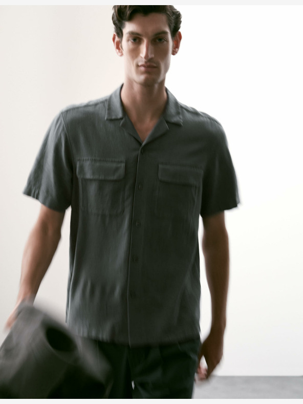 Marks & Spencer Marks & Spencer siva košulja od mješavine lana s kubanskim ovratnikom