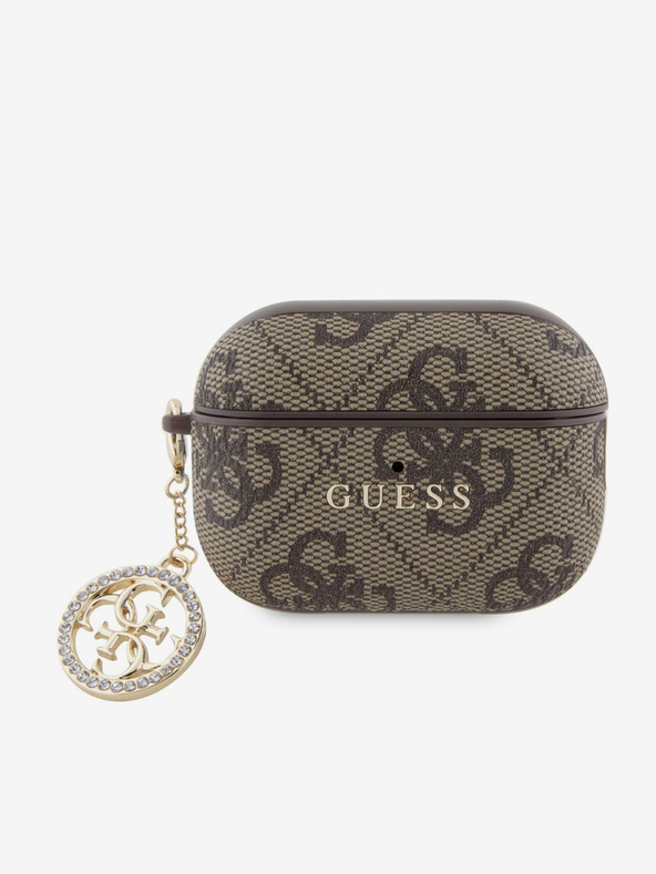 Guess Guess 4G Script PC/PU torbica s privjeskom za AirPods Pro 2 smeđa